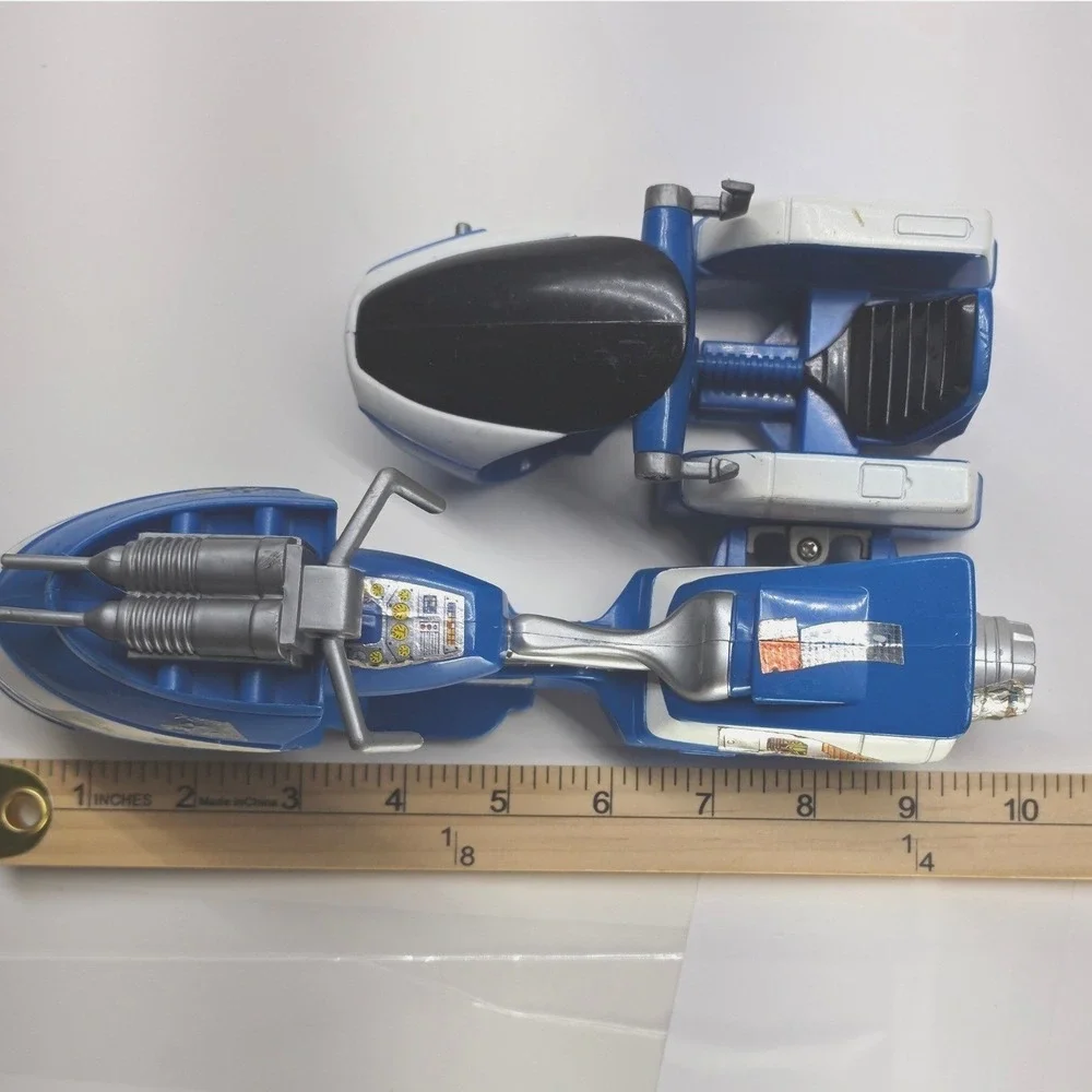 Vintage Blue Motorcycle Sidecar Action Figure Vehicle Toy 1980s Sci-Fi 9.5 Inch